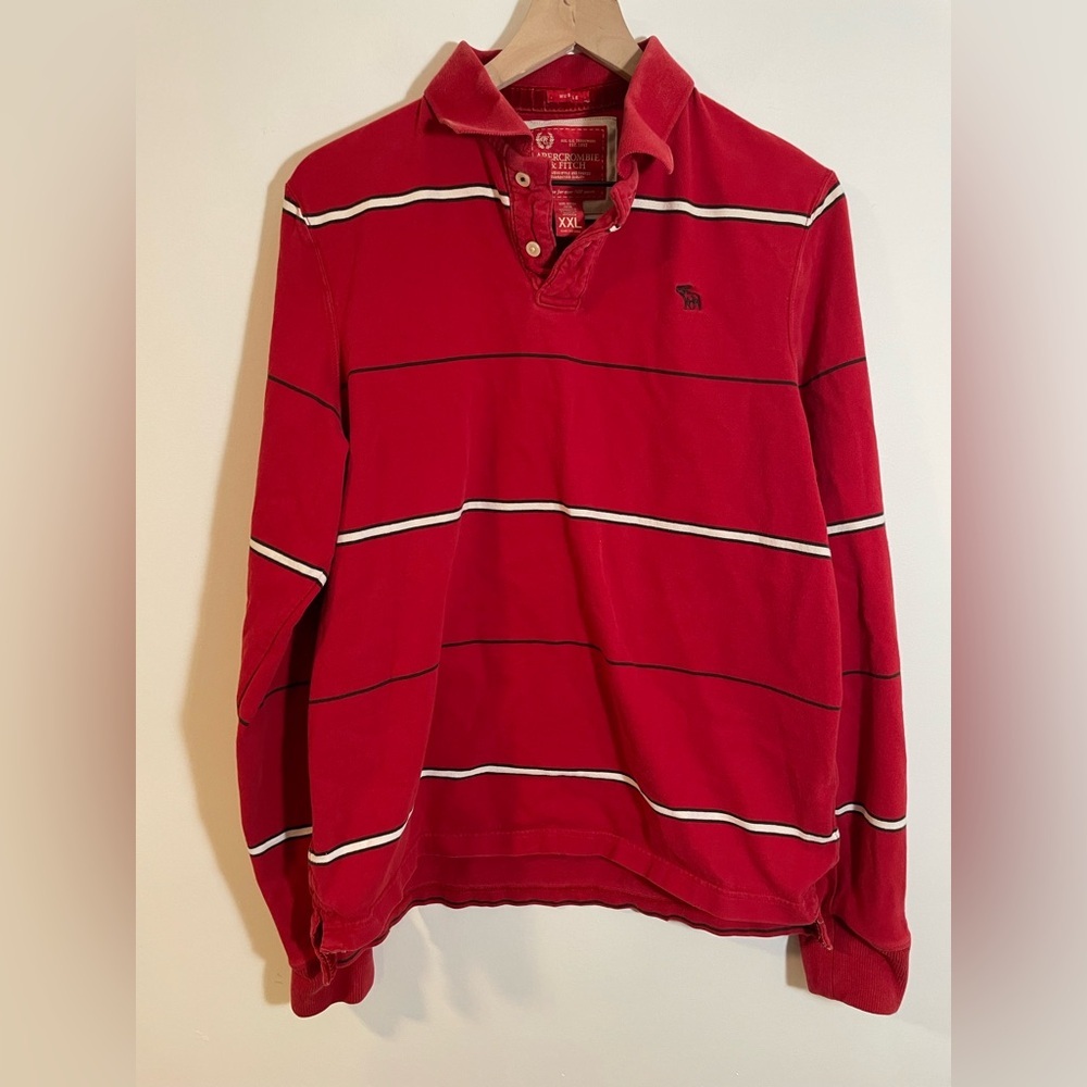 VTG Abercrombie & Fitch Long Sleeve Rugby Polo Shirt Red White Stripe 90’s XXL